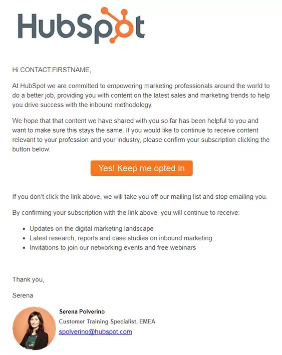 Hubspot b2b re engagement email