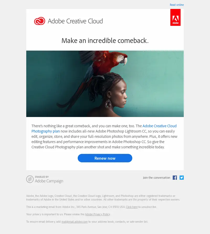 Adobe creative cloud re engagement email 
